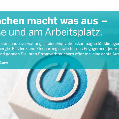 Der Screenshot zeigt die Vorderseite der im folgenden Text beschriebenen Postkarte, auf der steht: “Ausmachen macht was aus - zuhause und am Arbeitsplatz”.