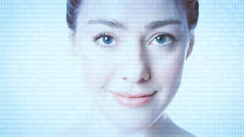 Animation: Avatar einer jungen blauäugigen Frau vor hellblauem Hintergrund